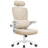 rattantree Sedia Ufficio Ergonomica, Poltrona Ufficio con Supporto Lombare 2D, Crema | Sedia Scrivania con Poggiatesta Regolabile 3D, Braccioli Ribaltabili a 90°per Casa Ufficio