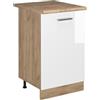 Vicco Mobiletto base cucina R-Line, Bianco lucido/Rovere dorato 50 cm | 1 Anta · Piano di lavoro incl. · Piedini regolabili in altezza · 1 Ripiano · ✓ Liberamente combinabile