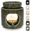 Umllpet Lampada profumata in ceramica, bruciatore per oli essenziali, verde | Lampada profumata per oli essenziali con portacandela, diffusore di olio profumato e cera profumata per aromaterapia e