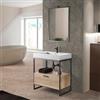 Inbagno Mobile bagno a terra 75 cm in metallo nero e legno con lavabo bianco in resina, specchio reversibile 60x80 cm, KUBIC