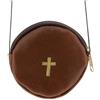 Holyart Teche Eucaristiche: Custodia teca eucaristica Pelle Marrone Rotonda 8 cm Croce