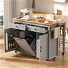 Merax Isola da cucina su rotelle, 120 x 40/75 x 92 cm, isola da cucina mobile con piano di lavoro estraibile, scomparto pattumiera e 2 ante, carrello da cucina con 2 prese, porta USB e tipo C, grigio