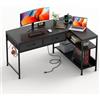 CAIYUN Scrivania a forma di L con prese, 100 x 60 cm, reversibile, per gaming, piccola scrivania per computer con 2 cassetti, scrivania angolare per ufficio e casa, nero