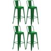 CLP Set di 4 sgabelli Industrial con schienale Mason, sgabello con poggiapiedi e protezioni per il pavimento | Colore verde