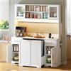 Ktipm Mobile Dispensa Cucina Armadio Cucina, Mobile Porta Rifiuti e Presa | Credenza Cucina Alta con LED e 2 Cassetti, Madia Cucina con Ripiani Regolabili e Anti-ribaltamento, 140x40x173 cm, Bianco
