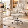 NovoLiving Sedia Gaming Ergonomica, Egypt-Fleece Beige Sedia Ufficio con Poggiapiedi | Seduta Extra Larga Per Gambe Incrociate, Schienale 135°, Mousse Alta Densità Allevia Articolaz., Carico 150 Kg, Girevole 360°