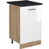 Vicco Mobiletto base cucina R-Line, Bianco lucido/Rovere dorato 50 cm | 1 Anta · Piano di lavoro incl. · Piedini regolabili in altezza · 1 Ripiano · ✓ Liberamente combinabile