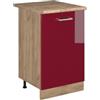 Vicco Mobiletto base cucina R-Line, Rosso lucido/Rovere dorato 50 cm | 1 Anta · Piano di lavoro incl. · Piedini regolabili in altezza · 1 Ripiano · ✓ Liberamente combinabile