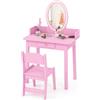 COSTWAY Toeletta Trucco 2 in 1 per Bambina, Specchiera Staccabile per Ragazza in Legno con Sedia, Cassetto e Luci LED Regolabile, Postazione Trucco per 3 Anni, 60 x 35 x 96 cm (Rosa)