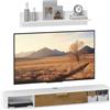 HOMCOM Mobile TV a parete con gestione cavi 120x24x16 cm Bianco | Mobile TV in legno a parete con ripiani aperti, sportello ribaltabile e base TV per soggiorno o camera da letto.