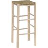 OKAFFAREFATTO MADDALONI Sgabello Bar Legno Seduta Paglia, Gambe Dritte, Grezzo Dipingere H70