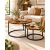 Ginhow Tavolino Salotto Moderno Vetro, Tavolino da Salotto Rotondo con effetto di legno, Tavolo Salvaspazio con cornice nera, Coffee Table 2 pezzi