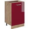Vicco Mobiletto base cucina R-Line, Rosso lucido/Rovere dorato 50 cm | 1 Anta · Senza piano di lavoro · Piedini regolabili in altezza · 1 Ripiano · ✓ Liberamente combinabile