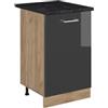Vicco Mobiletto base cucina R-Line, Antracite lucido/Rovere dorato 50 cm | 1 Anta · Piano di lavoro incl. · Piedini regolabili in altezza · 1 Ripiano · ✓ Liberamente combinabile