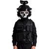 LXGXFNB Gilet Tattico Casco Maschera Teschio Cuffie Bluetooth Modello NVG | Gilet in Rete Traspirante Cinghie Regolabili Tasche Multiuso Ricarica Tipo C Microfono ad Asta Cosplay Esterno