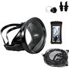 ECMQS Set di attrezzi da snorkeling con obiettivo ampio, custodia per | Finestra in vetro temperato con borsa per il trasporto in rete, custodia per telefono asciutto, clip per naso