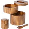Nuiorfty Saliera in legno con coperchio, contenitore per sale a 2 strati con cucchiaio per bancone della cucina
