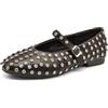 IF Mary Jane Ballerine Scarpe da Donna con Cinturino Borchie e Strass Brillantini Punta Tonda in Pelle Sintetica H90