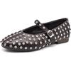 IF Mary Jane Ballerine Scarpe da Donna con Cinturino Borchie e Strass Brillantini Punta Tonda in Pelle Sintetica H90