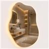 Relaxdays Specchio da bagno LED a onda, 80 x 52 cm, dimmerabile, vetro | 3 modalità, antiappannamento, IP44