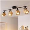 LVWIT Faretti LED Soffitto GU10 Orientabili Nero, Faretto Interno 4 Luci | Faretto Quadrato in Legno Naturale e Riel, Lampadario Faretto da Parete per Camera da Letto Cucina Soggiorno, Senza Lampadina