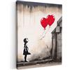 MuchoWow© Quadro Moderno Soggiorno Decorazioni Da Parete Quadri Su Tela Da | 30x40 cm - Salotto Grandi Foto Con Cornice Stampe Su Tela Camera Da LettoArte - Ragazza - Palloncini - Cuore - Grigio