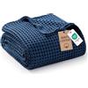 Exclusivo Mezcla Coperta Plaid 100% Cotone, Leggera e Morbida, 230 x 270 cm | Coperta in Cotone con Motivo Goffrato, Plaid Morbida, Leggera e Traspirante, per Letto e Divano, Blu Navy