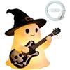 MEIQJIE Luce Notturna Fantasma Halloween, Lampada da Tavolo Decorativa | Fantasma con Chitarra e Cappello da Strega per Casa, Camera da Letto, Soggiorno, Ufficio, Scaffali e Feste di Halloween