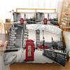 Richhome Londra Set Copripiumino, Famosa Città Coperta Trapunta Cabina Telefonica Big Ben Stampa Morbida Rosso Grigio Copripiumino 220x240cm con 2 Federe