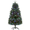 HOMCOM Albero di Natale 120cm con 130 Luci a LED e Fibre Ottiche Colorate | 130 Rami in PVC Ignifughi, Base in Metallo