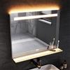 SONNI Specchio da bagno a LED con ripiano, 80 x 65 cm, touch specchio da bagno con presa, 3 colori chiari, funzione anti-appannamento e memoria
