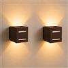 JaneYi 2 Pezzi Applique da Parete Interno LED 9W Legno Scuro Naturale Scanalato | 3000K Luce Calda Alto e Basso Lampada da Parete Interno Legno per Camera da Letto Soggiorno Corridoio Scala