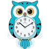 Lafocuse Carino Orologio da Parete Gufo Blu con Oscillazione | Design di Animali Divertenti, Orologio con Coda Animata, Quadrante Legno con Superficie Acrilica, per la Camera dei Bambini