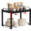 ALESSCOP Porta Piatti e Porta Stoviglie Allungabile 32-53 cm Ripiano Estraibile Cucina, Mensola Cucina Salvaspazio con 3 Altezze 12/15,5/19 cm, Supporto Estensibile monostrato Nero, 1 Pezzo