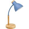 Generico Lampada da Scrivania Regolabile con Collo Flessibile, Attacco E27 Max 40W, Lampada da Tavolo in Metallo con Base Effetto Legno, per Studio, Lettura, Ufficio e Comodino (Blu)