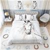Loussiesd Set di biancheria da letto per letto matrimoniale con stampa di destriero 3D,motivo cavalli,decorativo,3 pezzi,con animali selvatici,con 2 federe in morbida microfibra con cerniera