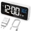 HERMIC Sveglia digitale, sveglia da comodino con temperatura, orologio digitale con 2 allarmi, Snooze, 4 livelli di luminosità, controllo vocale, USB ricaricabile, sistema 12/24 ore (Bianco)