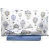 Smart Deco Home Completo letto lenzuola federe letto stampa fantasia 100% Cotone Made in Italy SINGOLO MONGOLFIERE AZZURRO