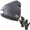 QKTYB Cappello Bluetooth con Faro LED V5.0 1 Paio Caldo Inverno Antiscivolo A Maglia Guanti Touch Screen per Uomo, Donna, Corsa, Sci, Escursionismo, Campeggio, Ciclismo