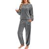 Wiepux Pigiama Donna Invernale Pile Set 2 Pezzi Maniche Lunghe Caldo | Morbido Caldo Set Due Pezzi in Pile Ricamo Pigiami da Notte Maniche Lunghe 2 Tasche Casa Relax Inverno Per Lounge