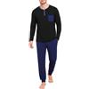 Uniexcosm Ocextami Pigiama Uomo Cotone Lungo, Maniche Lunghe | 65% cotone, collo serafino a 3 bottoni, taschino, pantaloni con fondo elasticizzato, coulisse e tasche, taglie S-4XL