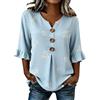 Generico Bluse Donna Eleganti Estiva Magliette Manica Tre Quarti con Volant Taglie Forti Fantasia Camicette Curvy Scollo a V Camicia Basic Maglia Manica Lunga Firmate Vintage Blusa Tshirt