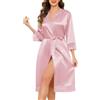 Vlazom Accappatoio Donna Kimono Lungo in Raso Maniche 3/4 Veste da Camera | Lunghezza maxi elegante, kimono in raso lussuoso, perfetto per sposa e damigelle, pizzo delicato ai polsini e all'orlo