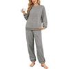 Wiepux Pigiama Donna Invernale in Pile Caldo Felpato Due Pezzi Set | Pigiami Termico Due Pezzi con Maglia Manica Lunga e Pantaloni, Completo da Casa Ampia Sleepwear Loungewear con Tasche, S-XXL