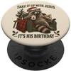 Christmas Season Divertente Natale Cristiano Raccoon Gesù Compleanno PopSockets PopGrip Adesivo