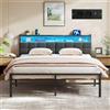VASAGLE Letto in metallo VASAGLE, 160 x 200 cm, con testiera, spazio contenitivo e illuminazione LED