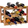 Relaxdays Portabottiglie di Vino, Cantinetta in Legno di Noce, 3 Ripiani, HxLxP: 28x42,5x21 cm,12 Bottiglie, Naturale
