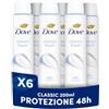 Dove Deodorante Spray Classic, Uomo e Donna, 6x200ml | Antitraspirante, Protezione Fino a 48 Ore, Profumazione Classica con 1/4 di Crema Idratante