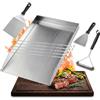 SMOOL Piastra per griglia in acciaio inox, 42 x 33,5 cm, per barbecue a gas | Griglia a carbone e griglia elettrica, set di piastra con spatola, spiedini e spazzola per la pulizia, per campeggio e feste