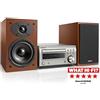 DENON Sistema HiFi compatto Denon D-M 41 DAB con 2 x 30 w di potenza di uscita, argento/legno di ciliegio